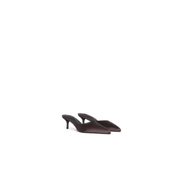 Alaia Le Coeur Mules in Satin, Dark Brown | Mules | Luxury Shoes 