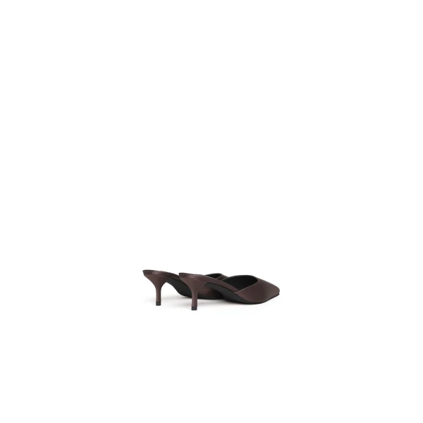 Alaia Le Coeur Mules in Satin, Dark Brown | Mules | Luxury Shoes 