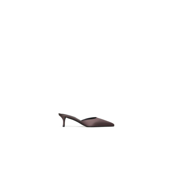 Alaia Le Coeur Mules in Satin, Dark Brown | Mules | Luxury Shoes 