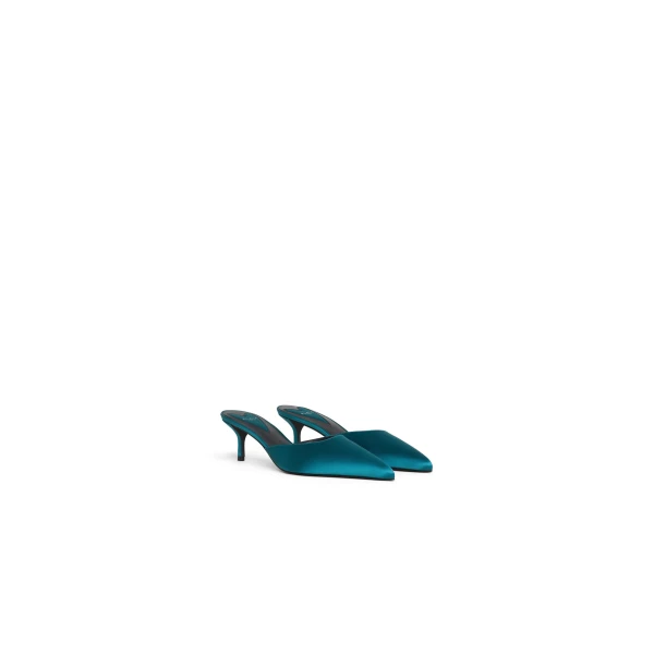 Alaia Le Coeur Mules in Satin, Emerald | Mules | Luxury Shoes 