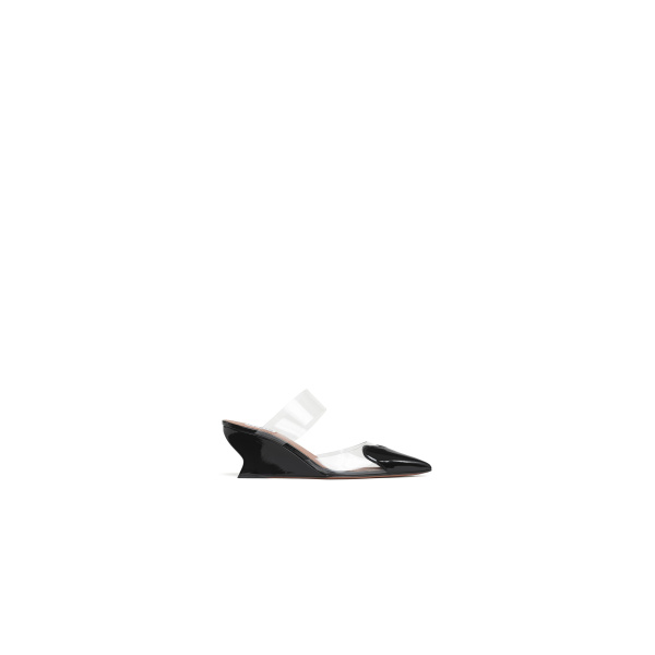 Alaia Le Coeur Wedge Mules in Patent Leather, Black, 60 mm | Mules | Luxury Shoes 