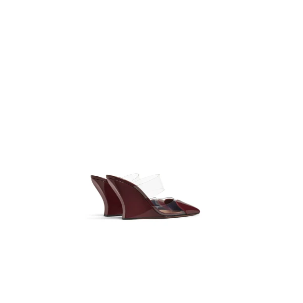 Alaia Le Coeur Wedge Mules in Patent Leather, Garnet Red | Mules | Luxury Shoes 