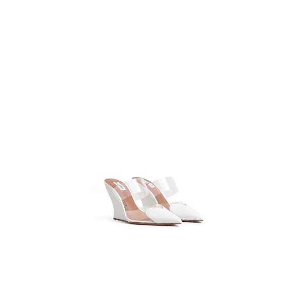 Alaia Le Coeur Wedge Mules in Patent Leather, Optical White, 90 mm | Mules | Luxury Shoes 