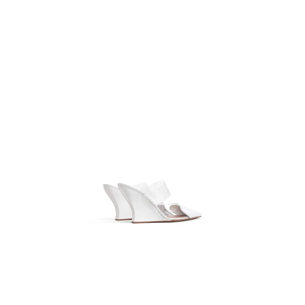 Alaia Le Coeur Wedge Mules in Patent Leather, Optical White, 90 mm | Mules | Luxury Shoes 