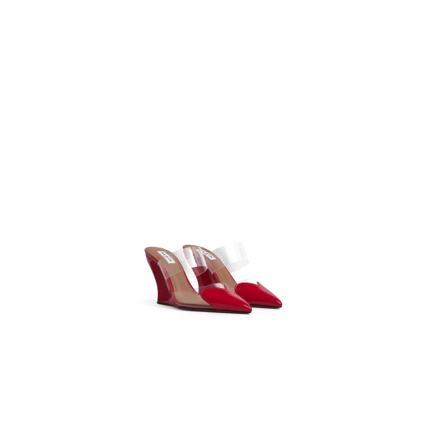 Alaia Le Coeur Wedge Mules in Patent Leather, Red | Mules | Luxury Shoes 