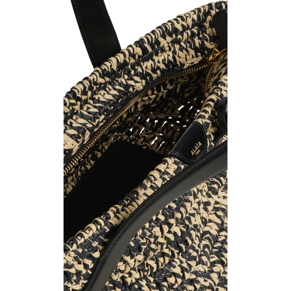 Alaia Le Panier East West Large Bag in Raffia, Natural and Black | Totes & Top-Handle Bags | Luxury Shoes 