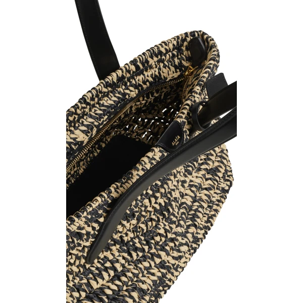 Alaia Le Panier East West Medium Bag in Raffia, Natural and Black | Totes & Top-Handle Bags | Luxury Shoes 