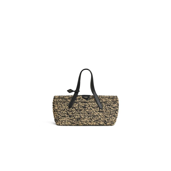 Le Panier East West Medium Bag in Raffia, Natural and Black