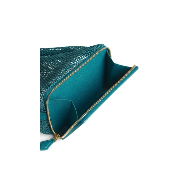 Alaia Le Pochon Bag in Fishnet, China Blue | Shoulder & Crossbody Bags | Luxury Shoes 