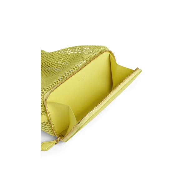 Alaia Le Pochon Bag in Fishnet, Lemon Yellow | Shoulder & Crossbody Bags | Luxury Shoes 