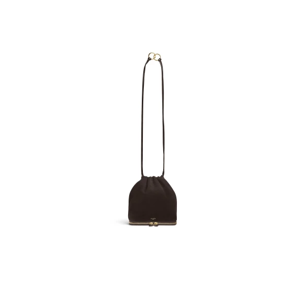 Alaia Le Pochon Bag in Suede, Dark Brown | Shoulder & Crossbody Bags | Luxury Shoes 
