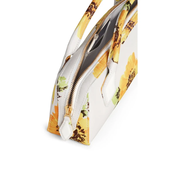 Alaia Le Teckel Clutch in Flower Print, White and Yellow | Clutch Bags | Luxury Shoes 