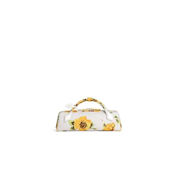 Alaia Le Teckel Clutch in Flower Print, White and Yellow | Clutch Bags | Luxury Shoes 
