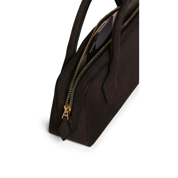 Alaia Le Teckel Clutch in Suede, Dark Brown | Clutch Bags | Luxury Shoes 