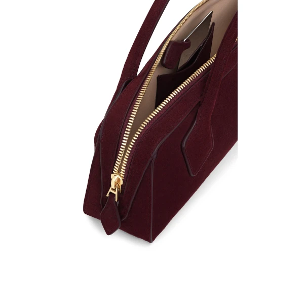 Alaia Le Teckel Clutch in Suede, Garnet Red | Clutch Bags | Luxury Shoes 