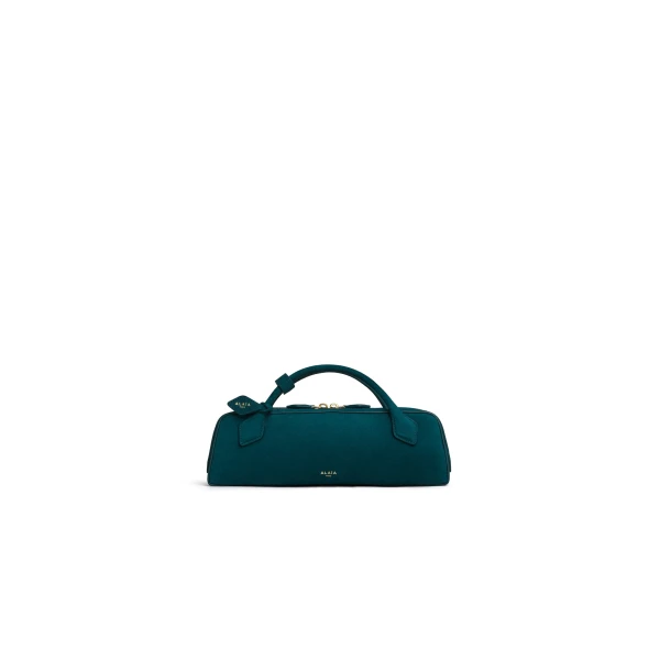 Alaia Le Teckel Clutch in Suede, Peacock Blue | Clutch Bags | Luxury Shoes 