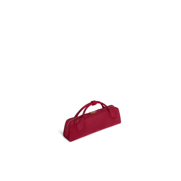 Alaia Le Teckel Clutch in Suede, Raspberry | Clutch Bags | Luxury Shoes 