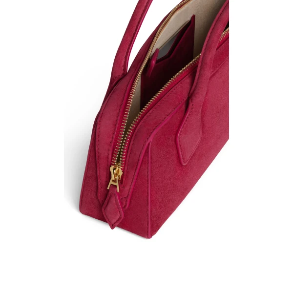 Alaia Le Teckel Clutch in Suede, Raspberry | Clutch Bags | Luxury Shoes 