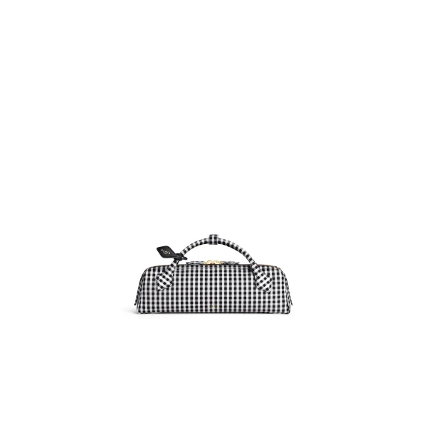 Alaia Le Teckel Clutch in Vichy Print, Black and White | Clutch Bags | Luxury Shoes 