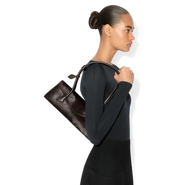 Alaia Le Teckel Flap Medium Bag in Haircalf, Chocolate | Shoulder & Crossbody Bags | Luxury Shoes 