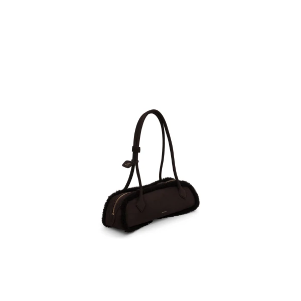 Alaia Le Teckel Medium Bag in Merino Shearling, Chestnut | Shoulder & Crossbody Bags | Luxury Shoes 