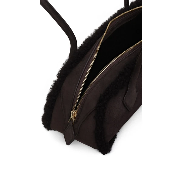 Alaia Le Teckel Medium Bag in Merino Shearling, Chestnut | Shoulder & Crossbody Bags | Luxury Shoes 