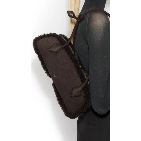 Alaia Le Teckel Medium Bag in Merino Shearling, Chestnut | Shoulder & Crossbody Bags | Luxury Shoes 