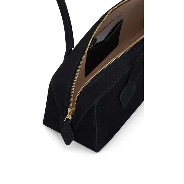 Alaia Le Teckel Medium Bag in Nubuck, Black and Gold | Shoulder & Crossbody Bags | Luxury Shoes 