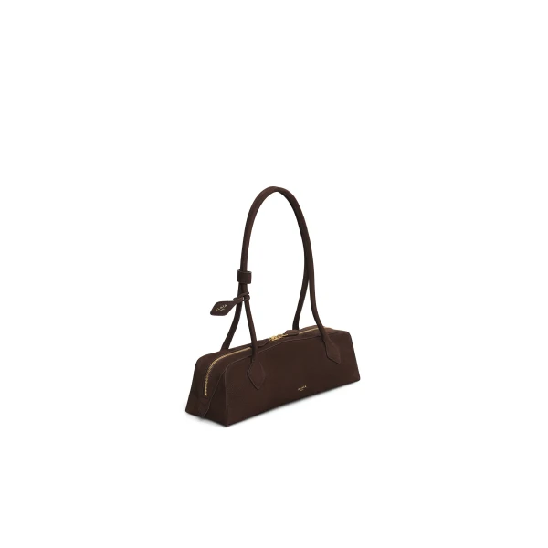 Alaia Le Teckel Medium Bag in Nubuck, Brown and Gold | Shoulder & Crossbody Bags | Luxury Shoes 