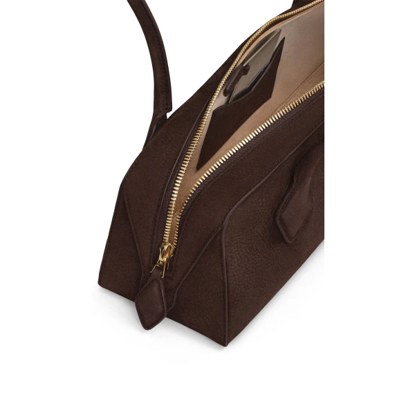 Alaia Le Teckel Medium Bag in Nubuck, Brown and Gold | Shoulder & Crossbody Bags | Luxury Shoes 