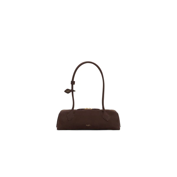 Alaia Le Teckel Medium Bag in Nubuck, Brown and Gold | Shoulder & Crossbody Bags | Luxury Shoes 
