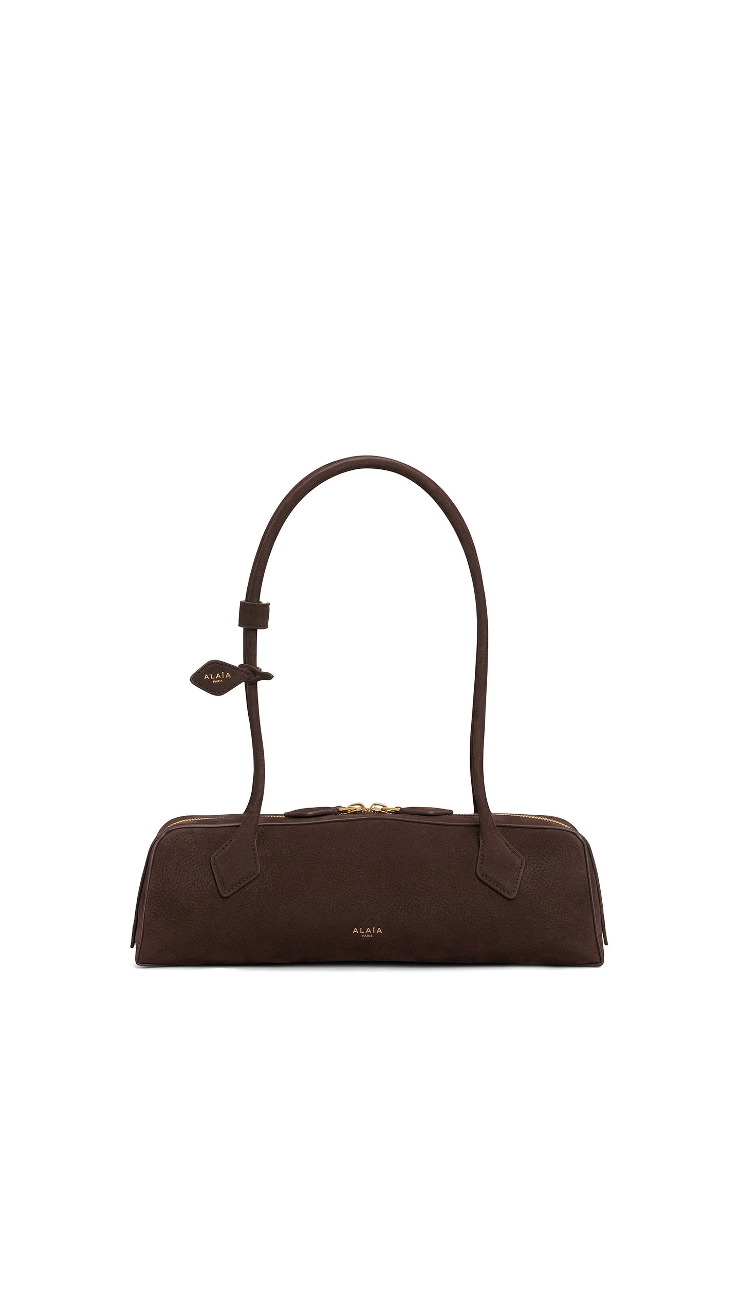 Alaia Le Teckel Medium Bag in Nubuck, Brown and Gold Alaia Le Teckel Medium Bag in Nubuck, Brown and Gold | Shoulder & Crossbody Bags | Luxury Shoes