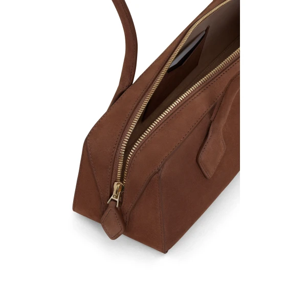 Alaia Le Teckel Medium Bag in Nubuck, Brown | Shoulder & Crossbody Bags | Luxury Shoes 