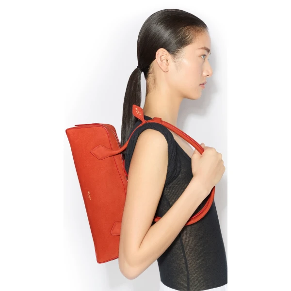 Alaia Le Teckel Medium Bag in Nubuck, Burnt Orange | Shoulder & Crossbody Bags | Luxury Shoes 