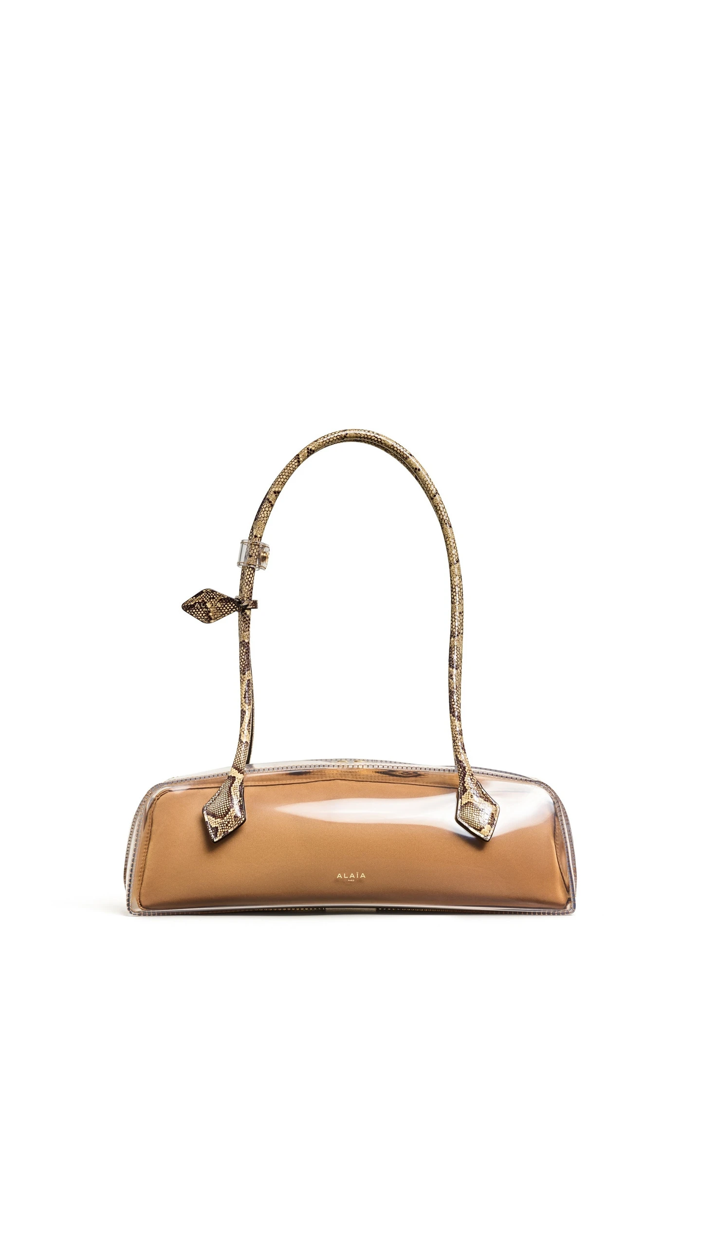 Alaia Le Teckel Medium Bag in Polyurethane and Ayers Leather, Honey Alaia Le Teckel Medium Bag in Polyurethane and Ayers Leather, Honey | Shoulder & Crossbody Bags | Luxury Shoes