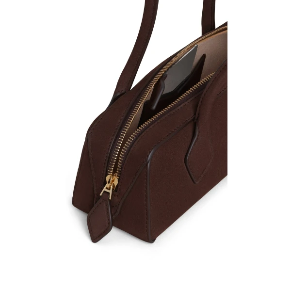 Alaia Le Teckel Small Bag in Nubuck, Brown and Gold | Shoulder & Crossbody Bags | Luxury Shoes 