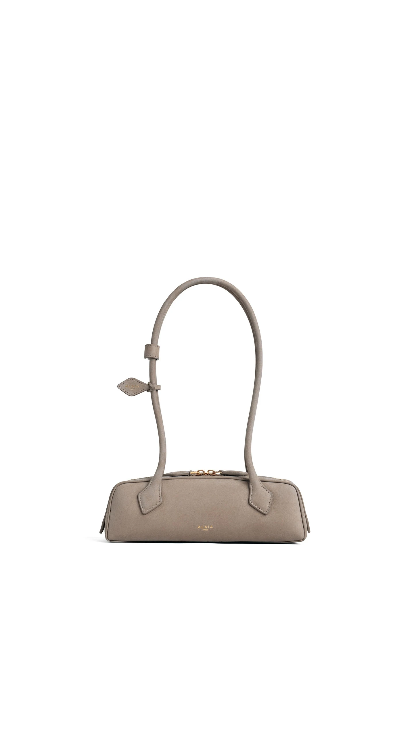 Alaia Le Teckel Small Bag in Nubuck, Mist Alaia Le Teckel Small Bag in Nubuck, Mist | Shoulder & Crossbody Bags | Luxury Shoes