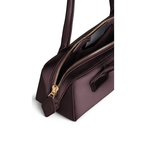 Alaia Le Teckel Small Bag in Satin, Dark Brown | Shoulder & Crossbody Bags | Luxury Shoes 