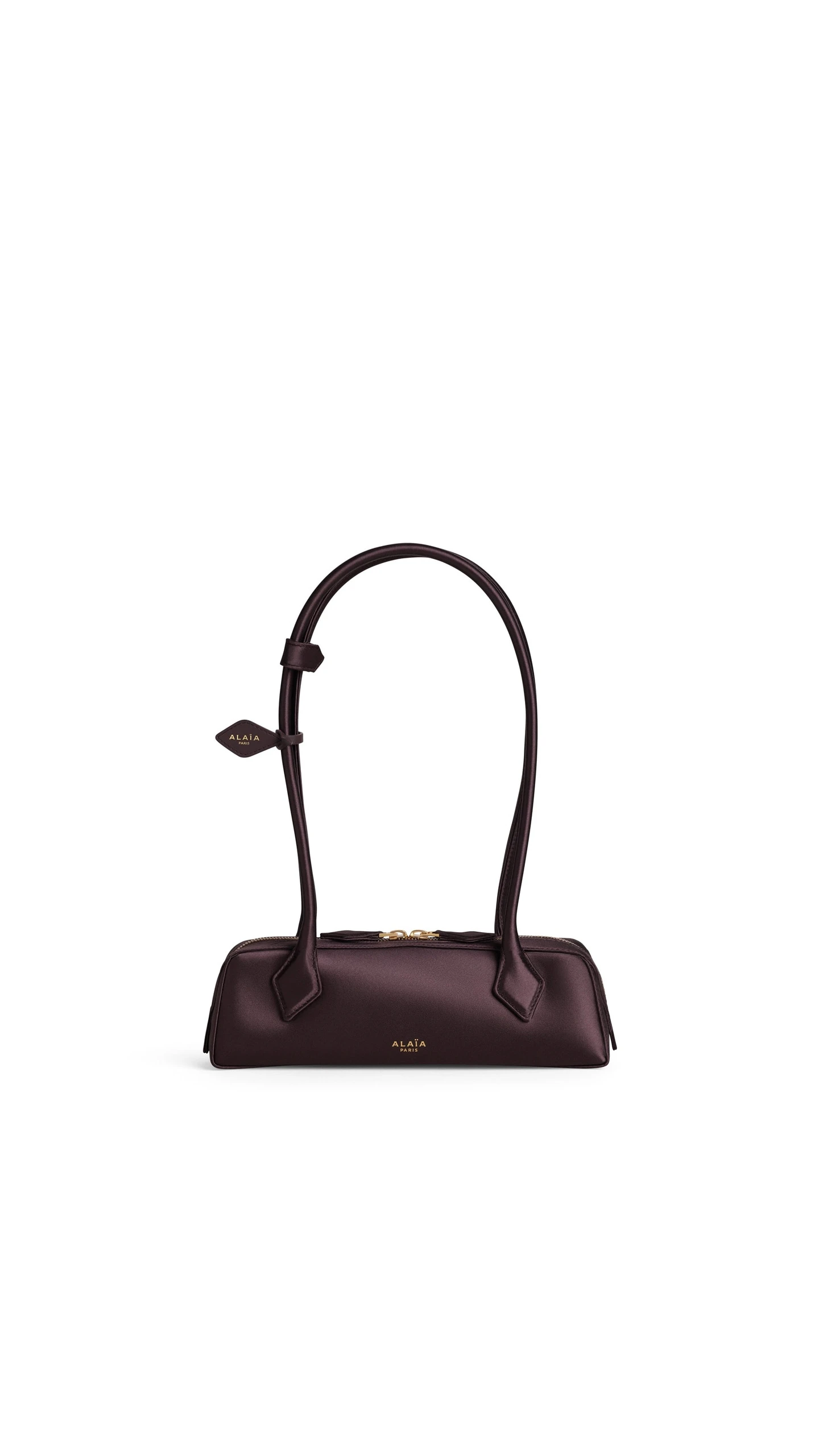 Alaia Le Teckel Small Bag in Satin, Dark Brown Alaia Le Teckel Small Bag in Satin, Dark Brown | Shoulder & Crossbody Bags | Luxury Shoes