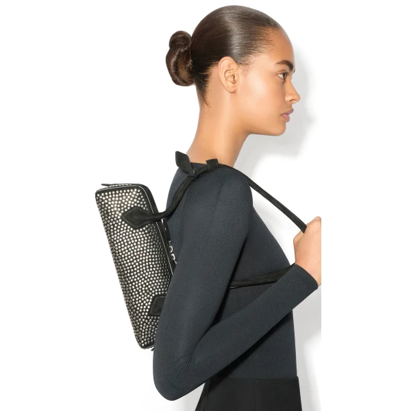Alaia Le Teckel Small Bag in Suede & Studs, Black | Shoulder & Crossbody Bags | Luxury Shoes 