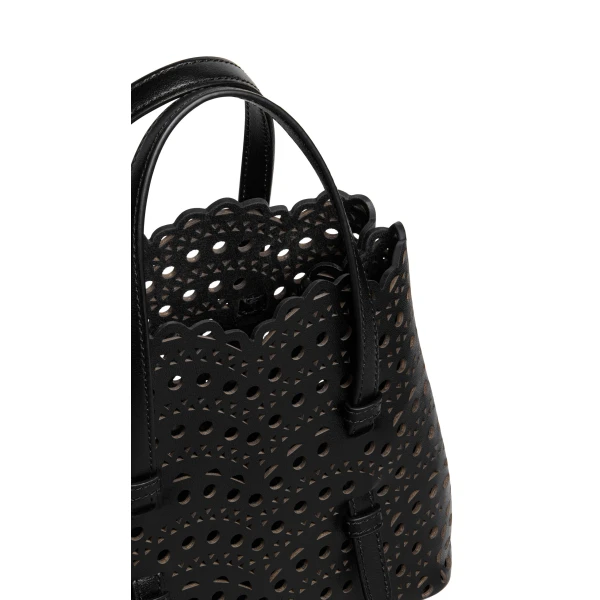 Alaia Mina 20 Bag in Perforated Vienne Calfskin, Black | Mini Bags | Luxury Shoes 