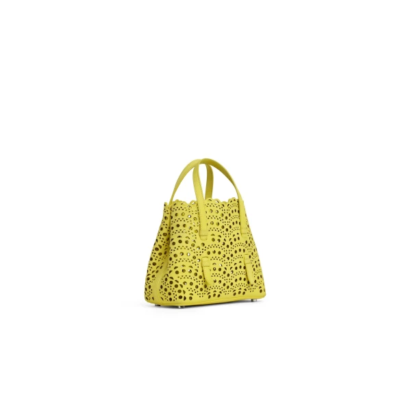 Alaia Mina 20 Bag in Perforated Vienne Nubuck, Lemon Yellow | Mini Bags | Luxury Shoes 