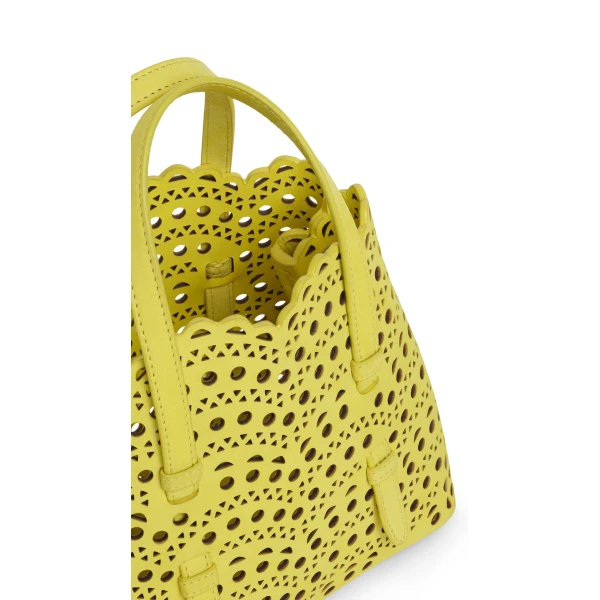Alaia Mina 20 Bag in Perforated Vienne Nubuck, Lemon Yellow | Mini Bags | Luxury Shoes 