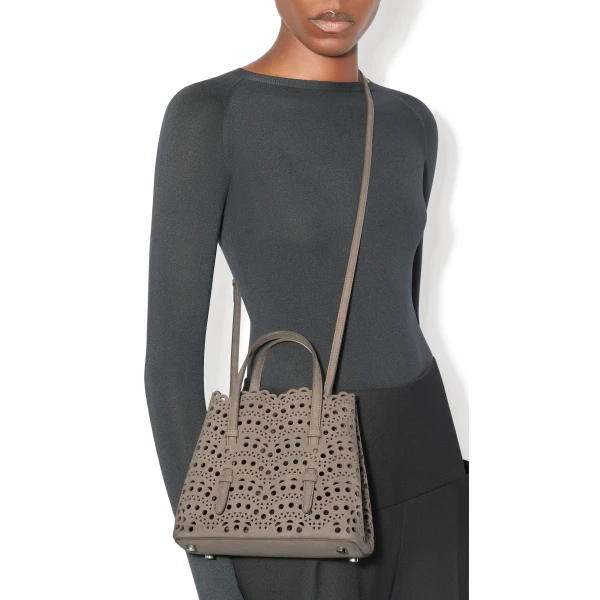 Alaia Mina 20 Bag in Perforated Vienne Nubuck, Mist | Mini Bags | Luxury Shoes 