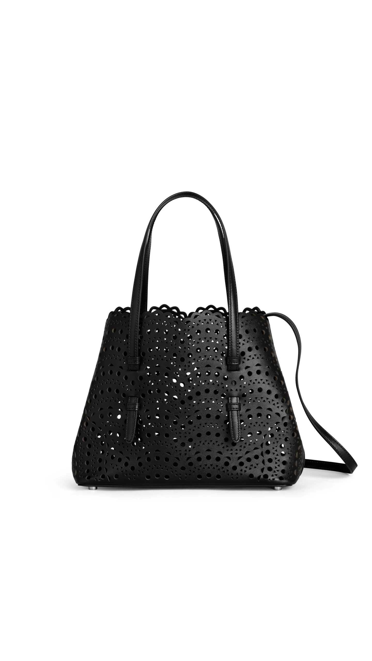 Alaia Mina 25 Bag in Perforated Vienne Calfskin, Black Alaia Mina 25 Bag in Perforated Vienne Calfskin, Black | Shoulder & Crossbody Bags | Luxury Shoes