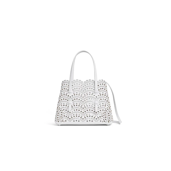 Alaia Mina 25 Bag in Perforated Vienne Calfskin, Off-white | Shoulder & Crossbody Bags | Luxury Shoes 