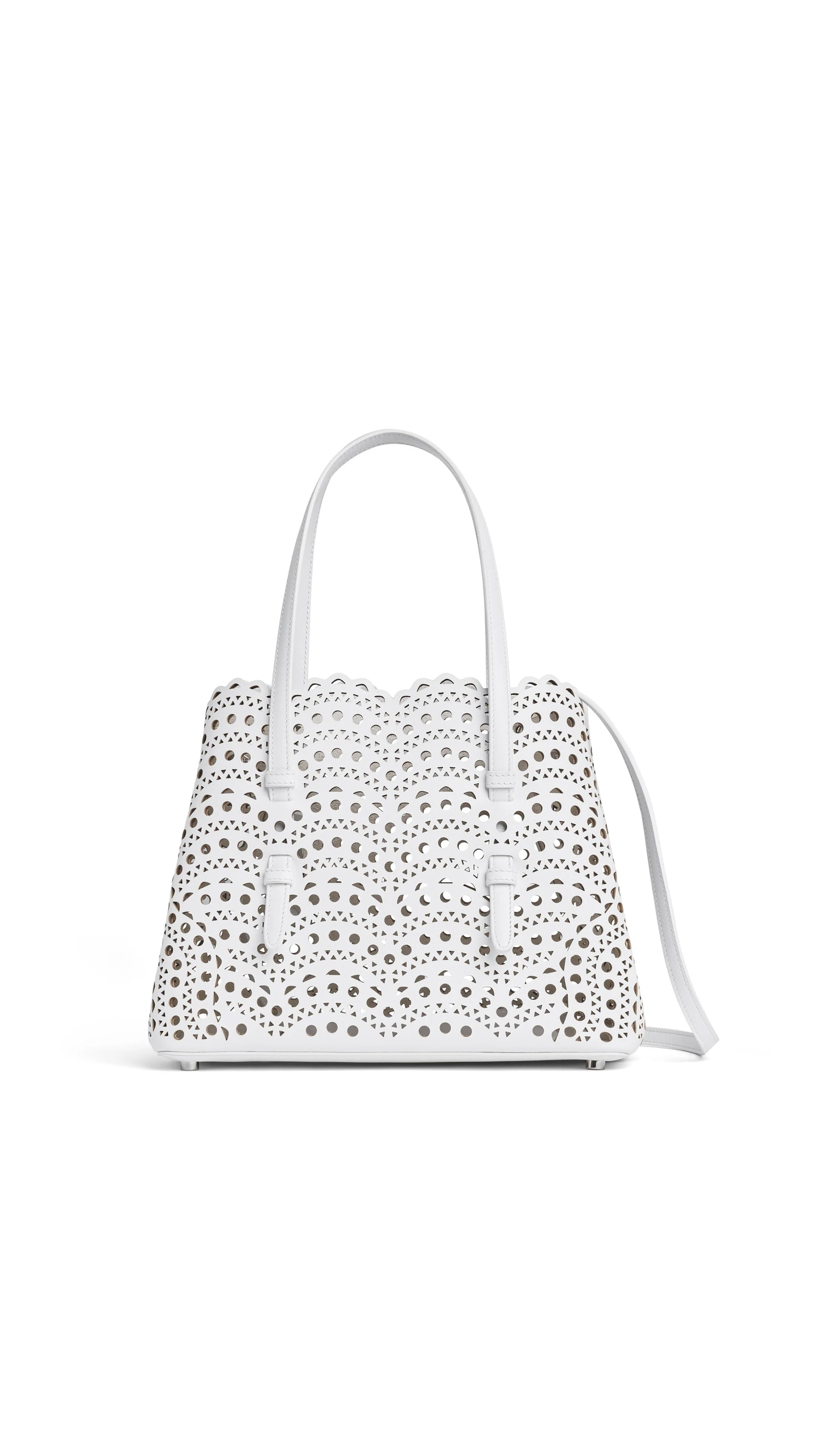 Alaia Mina 25 Bag in Perforated Vienne Calfskin, Off-white Alaia Mina 25 Bag in Perforated Vienne Calfskin, Off-white | Shoulder & Crossbody Bags | Luxury Shoes