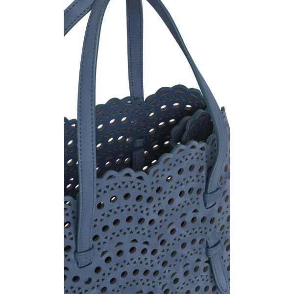 Alaia Mina 25 Bag in Perforated Vienne Nubuck, Blue | Shoulder & Crossbody Bags | Luxury Shoes 
