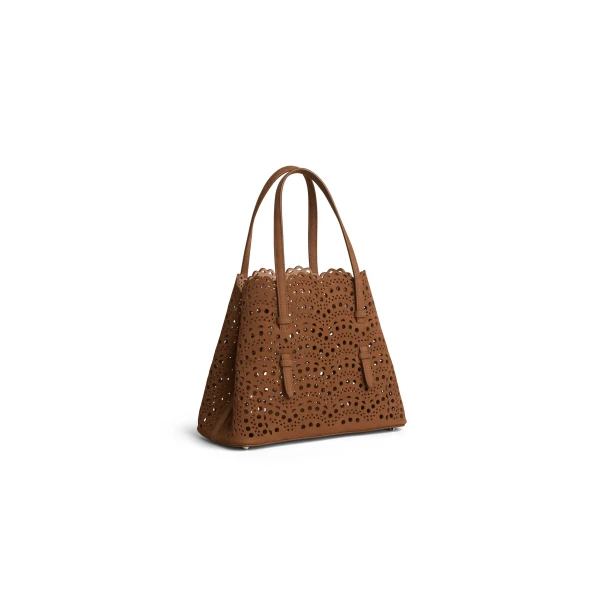 Alaia Mina 25 Bag in Perforated Vienne Nubuck, Brown | Shoulder & Crossbody Bags | Luxury Shoes 