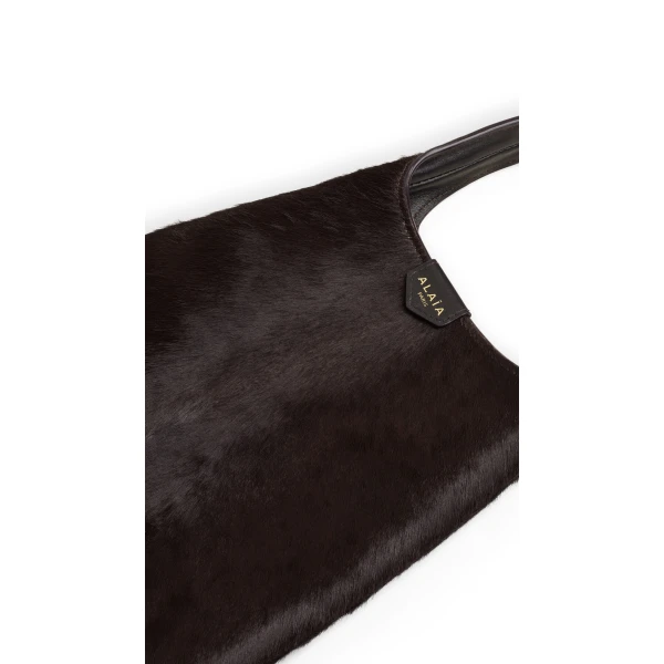 Alaia Mini Hobo Bag in Haircalf, Chocolate | Mini Bags | Luxury Shoes 